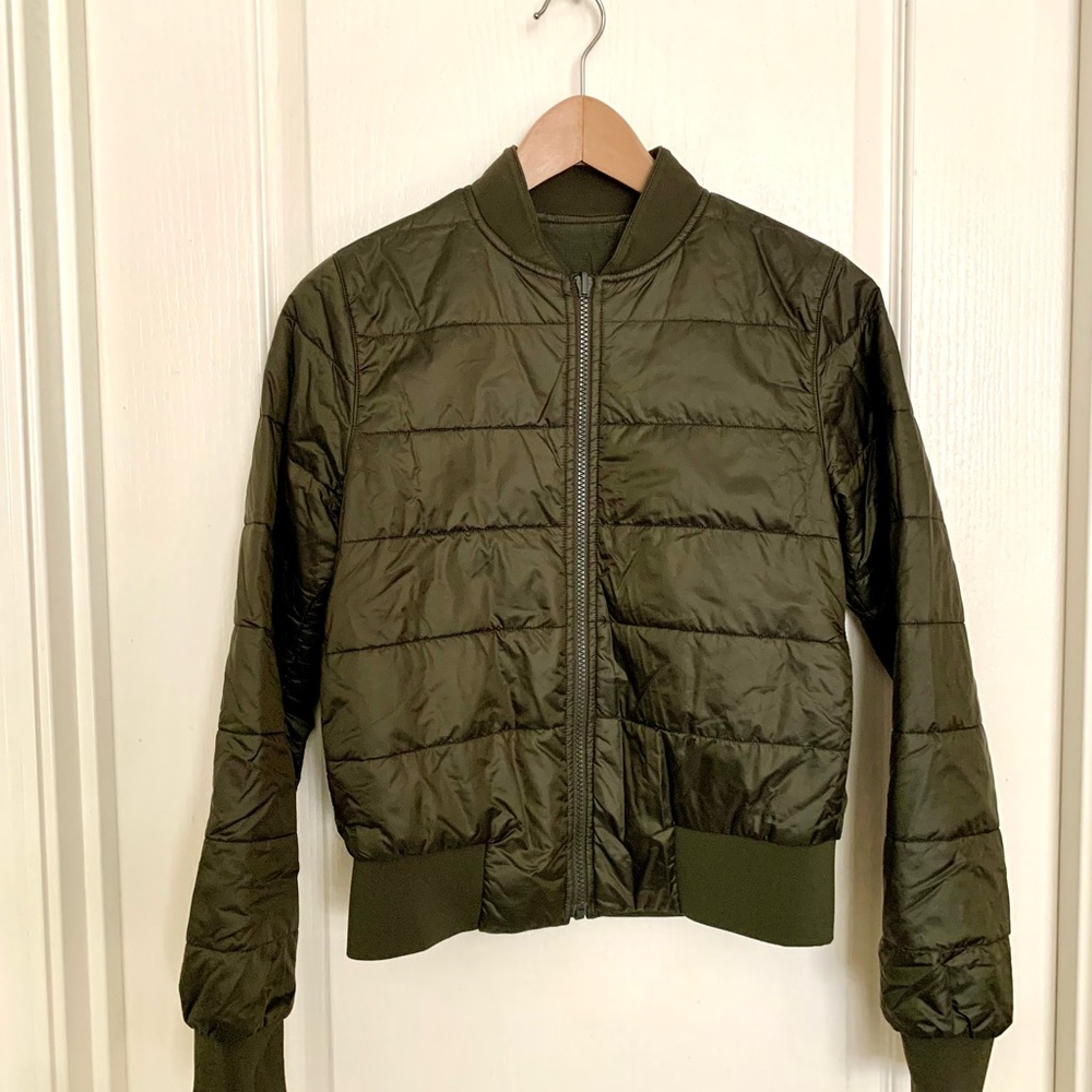 Lululemon Reversible Bomber Jacket, Olive Green, Size 4
